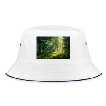 Waldlandschaft Illustration Poster - Bucket Hat - Weiß/Navy - Vorne