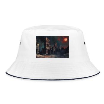 Poster Illustration Medieval Landscape in Ruins - Bucket Hat - white/navy - Front
