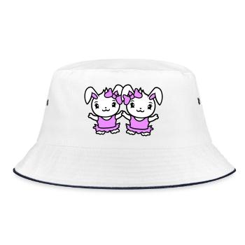 2 Bunnies Girl Pretty Bow Woman Bunny Small - Bucket Hat - white/navy - Front