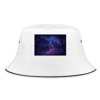 Poster Illustration church in the night - Bucket Hat - white/navy - Front