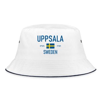 Uppsala - Schweden - Sverige - Flagge Koordinaten - Bucket Hat - Weiß/Navy - Vorne