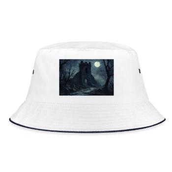 Poster Illustration Medieval Landscape in Ruins - Bucket Hat - white/navy - Front