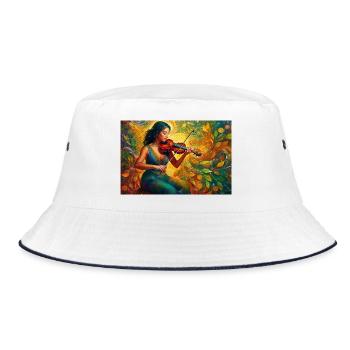 Künstlerische Geigerin in Natur - Bucket Hat - Weiß/Navy - Vorne