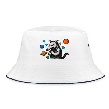 Ameisenbär mit Planeten - Bucket Hat - Weiß/Navy - Vorne