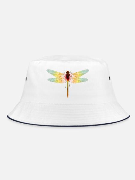 Iridescent Dragonfly – Filigree Insect Motif - Bucket Hat - white/navy - Front