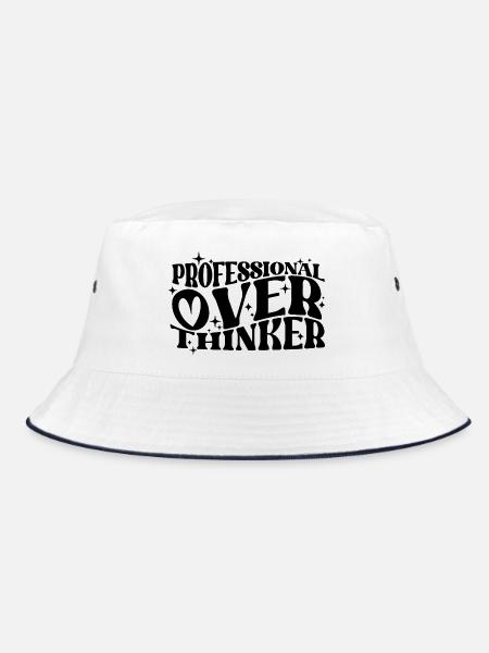 Professional Overthinker Witty Typography Humor - Bucket Hat - white/navy - Front