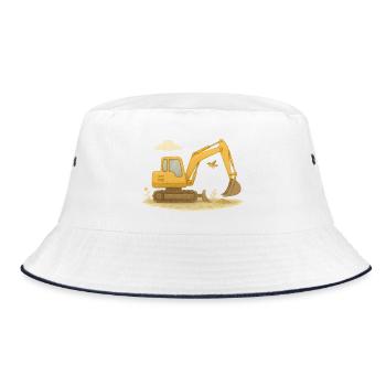 Bunter Bagger im Aquarell-Stil - Bucket Hat - Weiß/Navy - Vorne