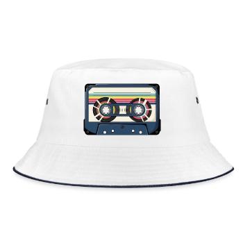 Retro Kassette Aufkleber - Bucket Hat - Weiß/Navy - Vorne