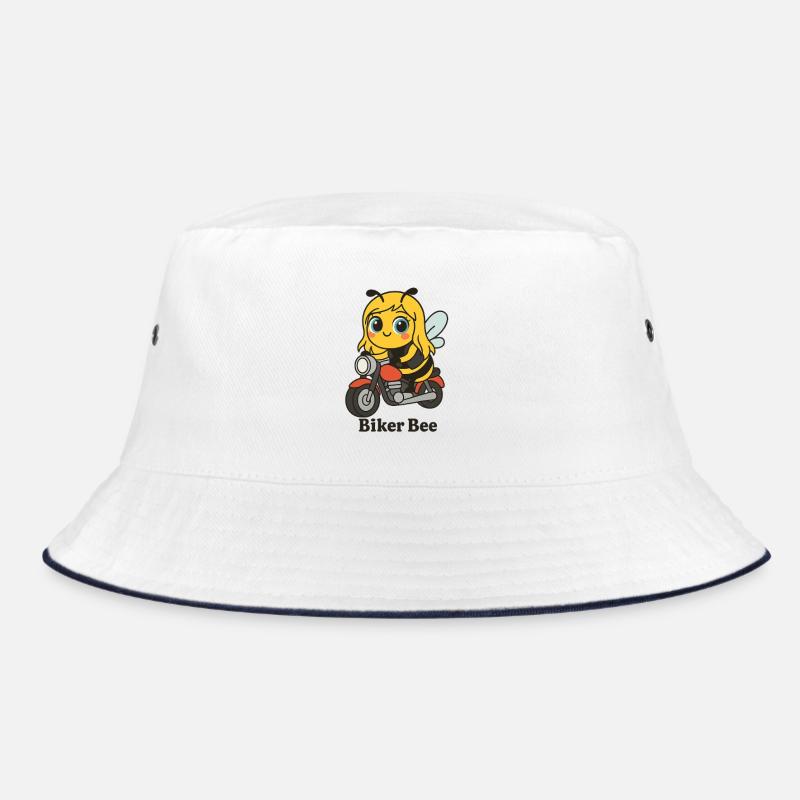 Biker bee with red motorcycle - Bucket Hat - white/navy