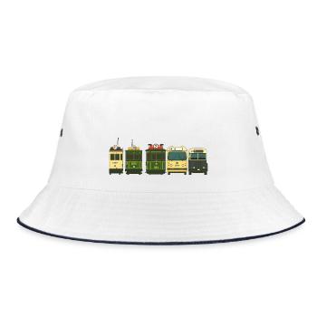 Illustrated Train Cars in Vintage Style - Bucket Hat - white/navy - Front