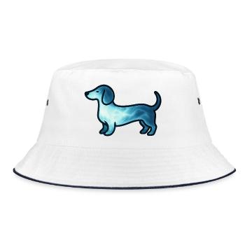 Seelentier und Wächterwesen: Dackel - Bucket Hat - Weiß/Navy - Vorne