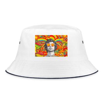 Psychedelic Portrait with Vivid Mushrooms - Bucket Hat - white/navy - Front