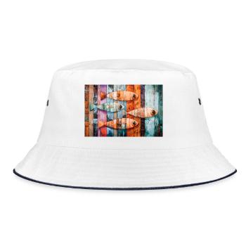 Bunte Mosaikfische - Bucket Hat - Weiß/Navy - Vorne