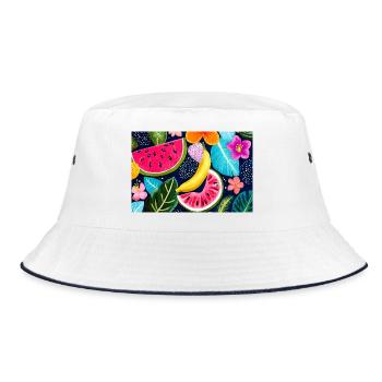 Exotic Fruits and Tropical Flowers Pattern - Bucket Hat - white/navy - Front