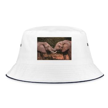 Elephants Intertwining Trunks  - Bucket Hat - white/navy - Front