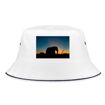Silhouettenfoto eines Elefanten während der Goldenen Stunde - Bucket Hat - Weiß/Navy - Vorne
