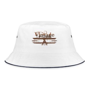 Vintage Flugzeug Illustration - Bucket Hat - Weiß/Navy - Vorne