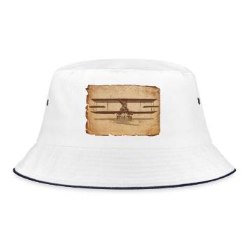 Vintage Flugzeug Illustration auf Altpapier - Bucket Hat - Weiß/Navy - Vorne