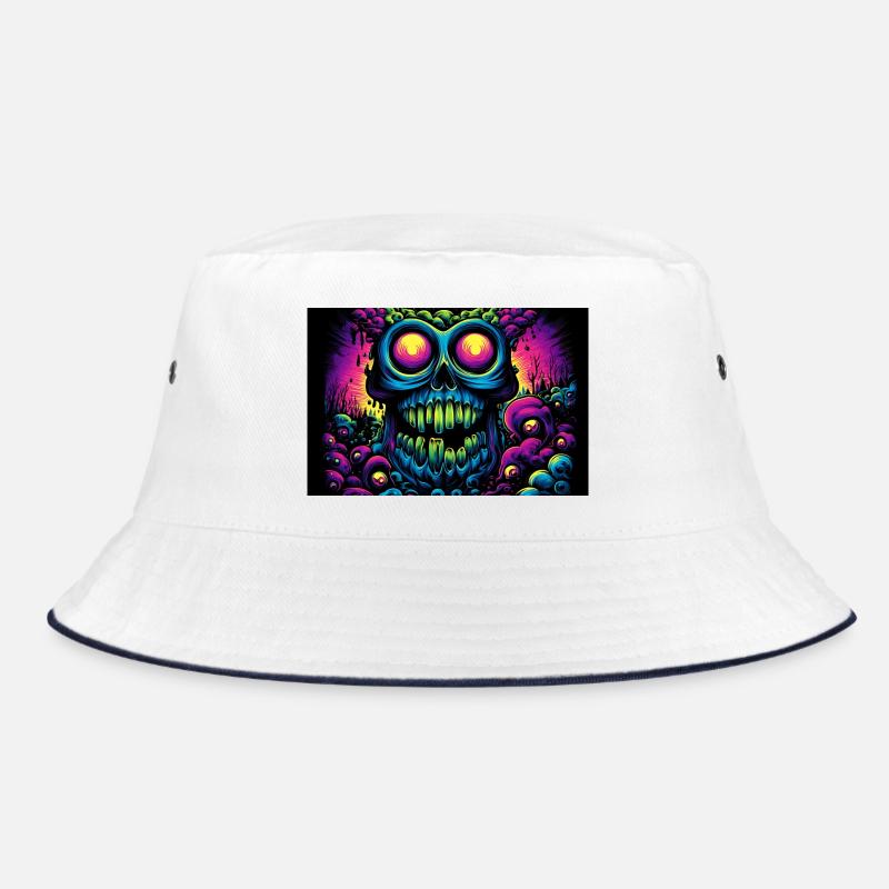 Glowing Psychedelic Skull - Bucket Hat - white/navy