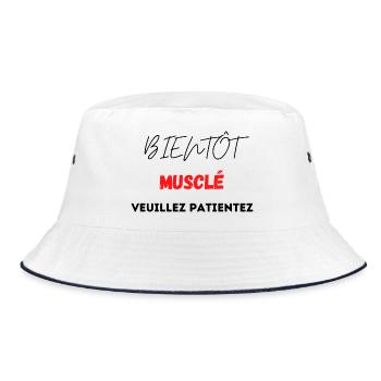Muscular Design with Red Geometric Pattern - Bucket Hat - white/navy - Front