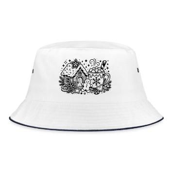 Gingerbread House Candy Scene - Bucket Hat - white/navy - Front