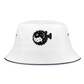 Contrast Puffer Fish with Spines - Bucket Hat - white/navy - Front