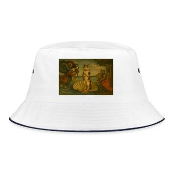 Cats on Shell Stage in Painting Style - Bucket Hat - white/navy - Front