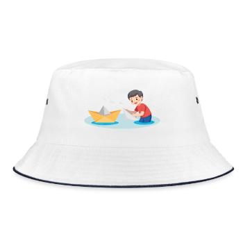 Papierboot spielen - Bucket Hat - Weiß/Navy - Vorne