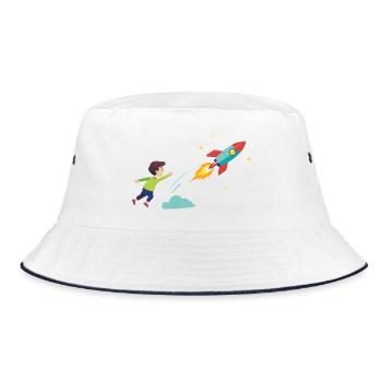 Kid Rocket Launch Abenteuer - Bucket Hat - Weiß/Navy - Vorne
