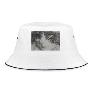 Katzenporträt Mosaik - Bucket Hat - Weiß/Navy - Vorne
