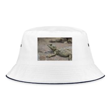 Wüsten-Bartagame auf Fels - Bucket Hat - Weiß/Navy - Vorne