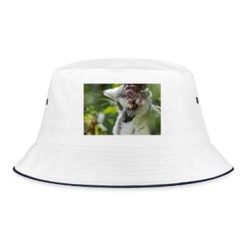 Lemur Portrait in Green Foliage - Bucket Hat - white/navy - Front