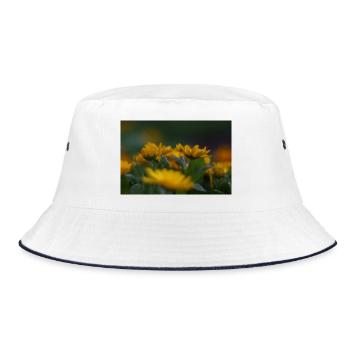Vibrant yellow flowers bloom amid lush green folia - Bucket Hat - white/navy - Front