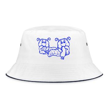 2 Raupen Wurm Glücklich Essend Pizza Wurst Essen - Bucket Hat - Weiß/Navy - Vorne