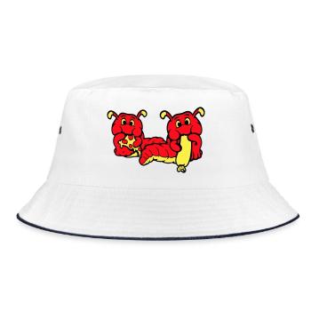2 Raupen Wurm Glücklich Essend Pizza Wurst Essen - Bucket Hat - Weiß/Navy - Vorne