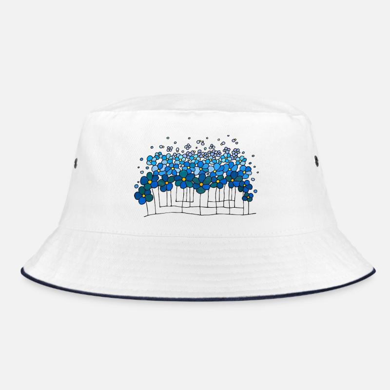 Blumen - Bucket Hat - Weiß/Navy