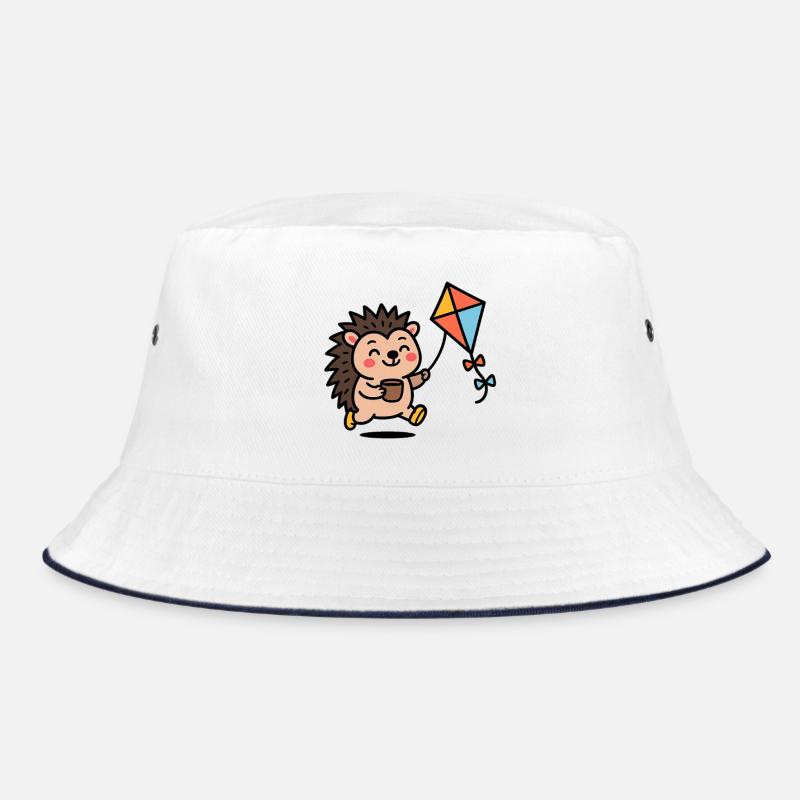 Igel mit Drachen und Becher - Bucket Hat - Weiß/Navy