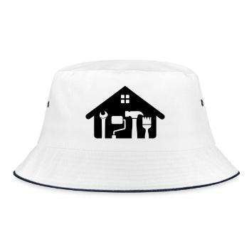 Haus & Handwerk Logo – Hammer Schlüssel Farbrolle - Bucket Hat - Weiß/Navy - Vorne
