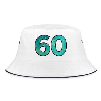 Zahl 60 - 60. Geburtstag - Bucket Hat - Weiß/Navy - Vorne