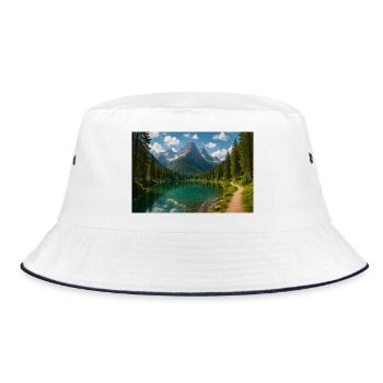 Mountain lake path in the forest - Bucket Hat - white/navy - Front