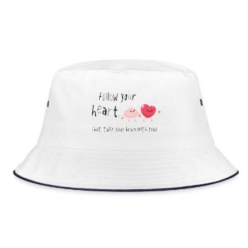 Follow Your Heart, Take Your Brain with you Spruch - Bucket Hat - Weiß/Navy - Vorne