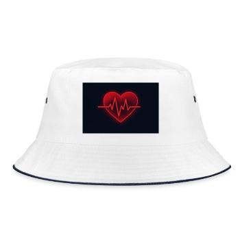 Romantic Neon Heart in Red with Cardiogram - Bucket Hat - white/navy - Front