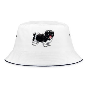 Tecknad_Shih_Tzu_med_tungan_ute - Bucket Hat - white/navy - Front