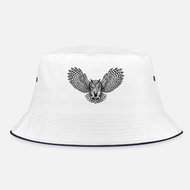 Eule mit kunstvollen Flügeln - Bucket Hat - Weiß/Navy