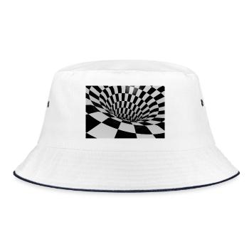Schwarz-Weißer Fliesentunnel - Bucket Hat - Weiß/Navy - Vorne