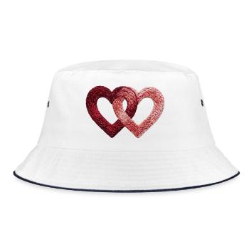 Two Valentine's Day Hearts Embroidered Look (Printed) - Bucket Hat - white/navy - Front