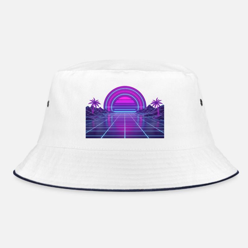 Neon Retro Sunset Grid 90s Bucket Hat