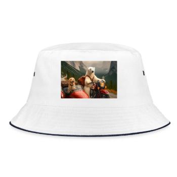 Nordic Motorcycle Adventure with Bear - Bucket Hat - white/navy - Front
