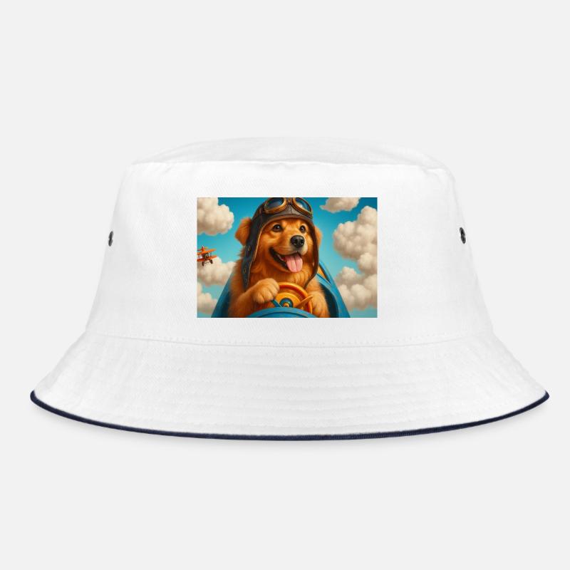 Pilot dog in retro cockpit - Bucket Hat - white/navy