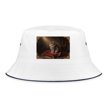 Royal Cat Pose in Baroque Frame - Bucket Hat - white/navy - Front